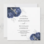 Invitation Floral Navy Blue Peonies Mariage élégant (Devant)