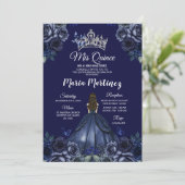 Invitation Floral Navy Blue Princess Silver Mis Quince (Debout devant)