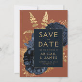 Invitation Floral Navy Blue Rust Gold Wedding Enregistrer la (Devant)