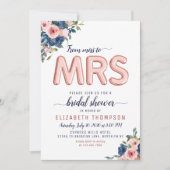 Invitation Floral Navy Blush Rose or Fête des mariées de ball (Devant)