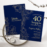 Invitation Floral Navy Gold Surprise 40e fête d'anniversaire<br><div class="desc">Floral marine bleu et or surprise 40e anniversaire invitation fête.. Design moderne minimaliste avec accents botaniques et police de script de typographie. Carte invitation florale simple parfaite pour une célébration anniversaire surprise femme élégante. Peut être customisé à n'importe quel âge.</div>