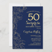 Invitation Floral Navy Gold Surprise 50e anniversaire (Devant)