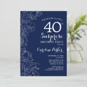 Invitation Floral Navy White Surprise 40e anniversaire (Debout devant)