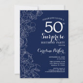 Invitation Floral Navy White Surprise 50e anniversaire (Devant)