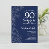 Invitation Floral Navy White Surprise 90e anniversaire (Debout devant)
