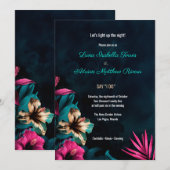 Invitation Floral Neon Botanique Mariage tropical (Devant / Derrière)