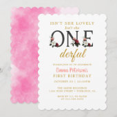 Invitation Floral n'est-elle pas adorable 1er anniversaire (Devant / Derrière)