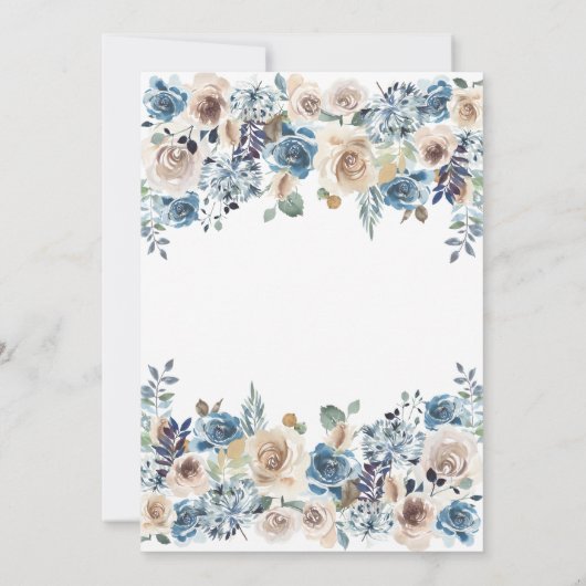 Invitation Floral neutre et bleu | Christening pour garçon ou (Dos)