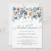 Invitation Floral neutre et bleu | Fête des mariées (Devant)