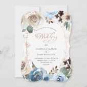 Invitation Floral neutre et bleu | Mariage d'or Rose Faux (Devant)