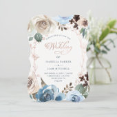 Invitation Floral neutre et bleu | Mariage d'or Rose Faux (Debout devant)