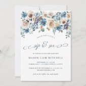 Invitation Floral neutre et bleu | Sip et voir (Devant)