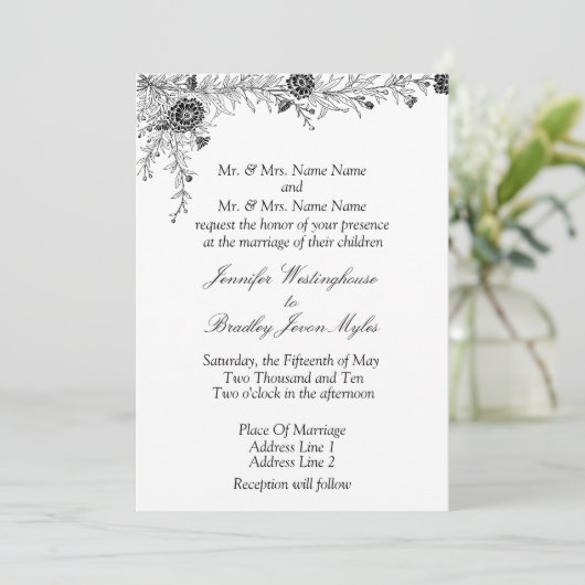 Invitation Floral noir blanc (Debout devant)