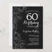 Invitation Floral noir blanc 60e anniversaire (Devant)