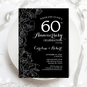 Invitation Floral noir blanc 60e anniversaire