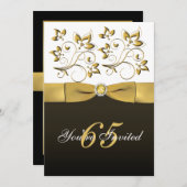 Invitation floral noir, blanc, et d'or (Devant / Derrière)