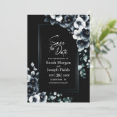 Invitation Floral noir blanc moderne Sauvez la date (Debout devant)
