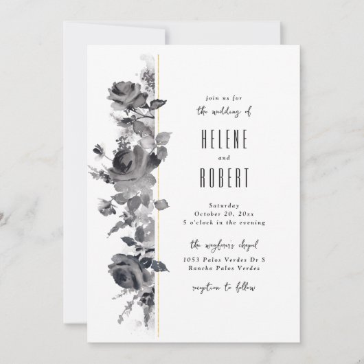 Invitation Floral noir et blanc (Devant)