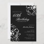 Invitation Floral noir et blanc 60e anniversaire (Devant)