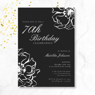 Invitation Floral noir et blanc 70e anniversaire