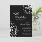 Invitation Floral noir et blanc 80e anniversaire (Debout devant)