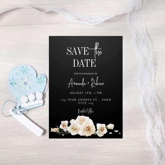 Invitation Floral noir et blanc Enregistrer la date