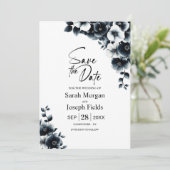 Invitation Floral noir et blanc Enregistrer la date (Debout devant)