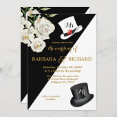 Invitation Floral noir et blanc Mariage (Devant / Derrière)