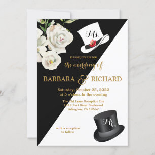 Invitation Floral noir et blanc Mariage