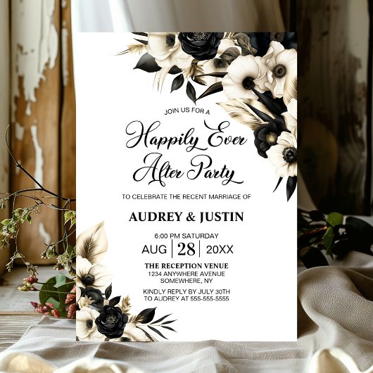 Invitation Floral noir et blanc Mariage après la fête
