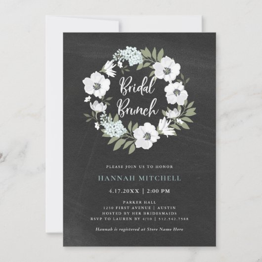 Invitation Floral noir et blanc rustique | Brunch nuptial (Devant)