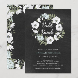Invitation Floral noir et blanc rustique Brunch nuptial