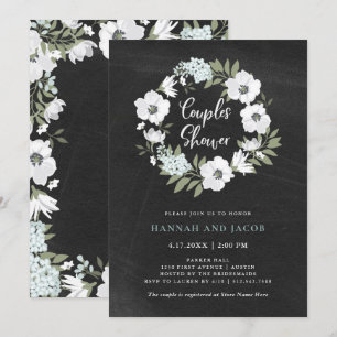 Invitation Floral noir et blanc rustique Douche Couples