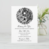 Invitation Floral noir et blanc Yin Yang Mariage (Debout devant)