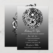 Invitation Floral noir et blanc Yin Yang Mariage (Devant / Derrière)