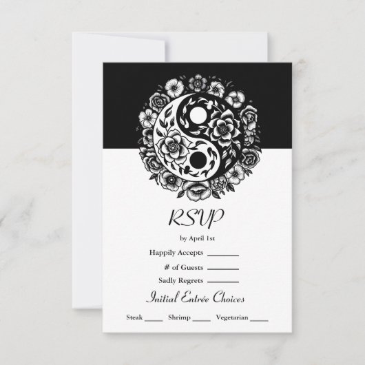 Invitation Floral noir et blanc Yin Yang Mariage RSVP (Devant)