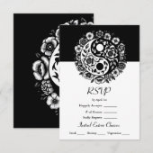 Invitation Floral noir et blanc Yin Yang Mariage RSVP (Devant / Derrière)
