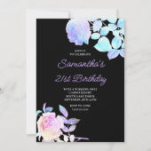 Invitation Floral noir et iridescente 21e anniversaire (Devant)