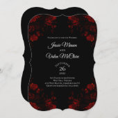 Invitation Floral noir et rouge Élégant Mariage gothique (Devant / Derrière)