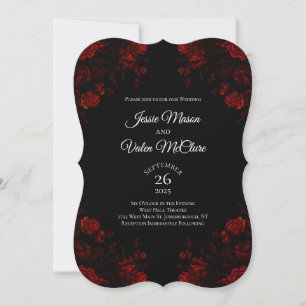 Invitation Floral noir et rouge Élégant Mariage gothique