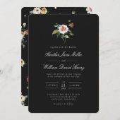 Invitation Floral noir Mariage (Devant / Derrière)