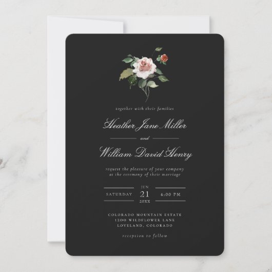 Invitation Floral noir Mariage (Devant)