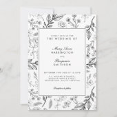 Invitation Floral noir Mariage blanc (Devant)