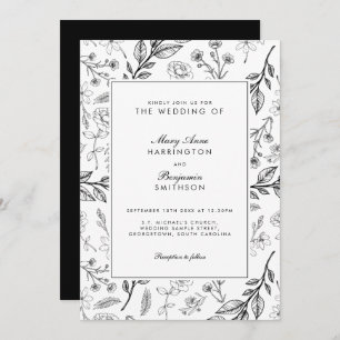 Invitation Floral noir Mariage blanc