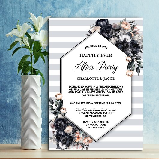 Invitation Floral noir Mariage géométrique trié après partie