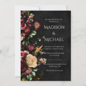 Invitation Floral noir Mariage moderne (Devant)
