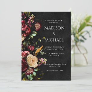 Invitation Floral noir Mariage moderne