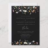 Invitation Floral noir sauvage devant Mariage arrière (Devant)