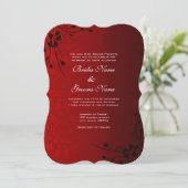 Invitation Floral noir sur Mariage rouge (Debout devant)