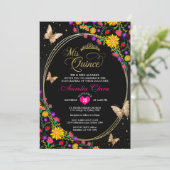 Invitation Floral Noir Tiara Butterfly Mis Quinceañera (Debout devant)